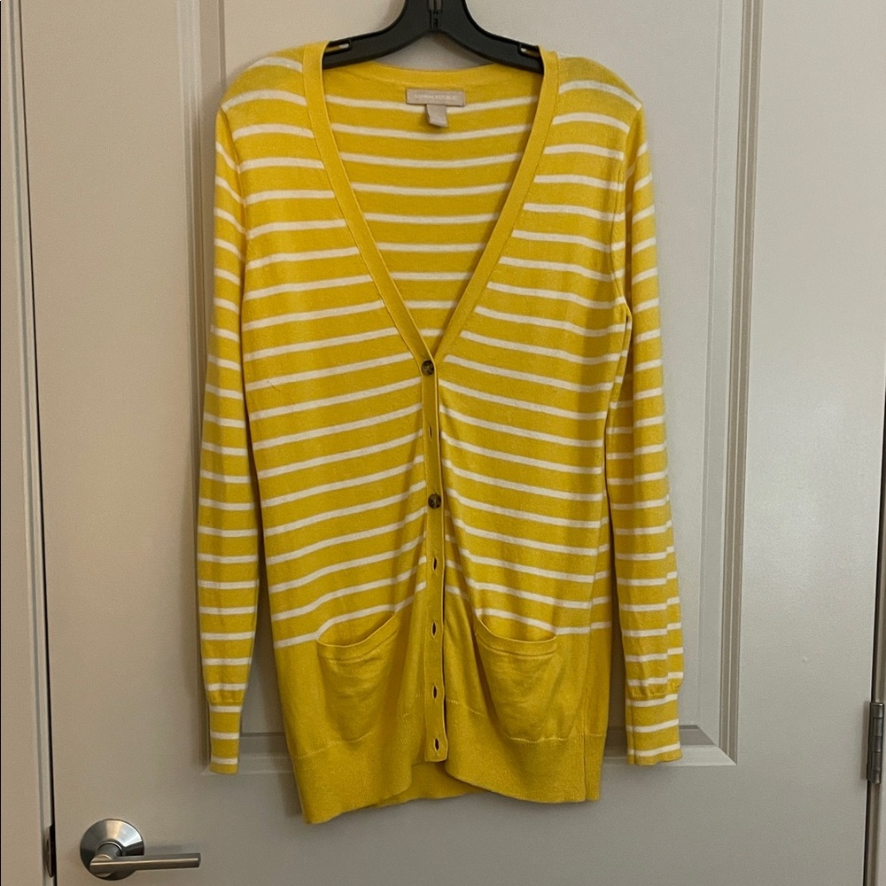 Banana Republic Yellow and White Striped Cardigan